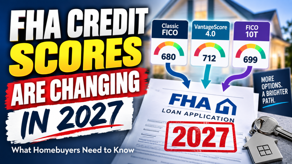 FHA credit score changes in 2027 featuring Classic FICO, VantageScore 4.0, and FICO 10T